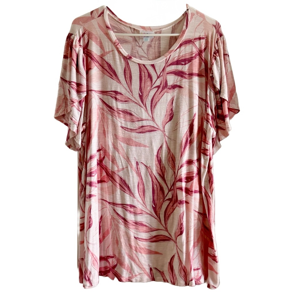 Pink Leaf Print Top